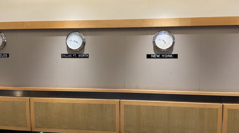 DFW Term C Admirals Club Clock Wall, (C) 2023 Points & PDBs